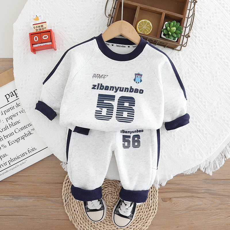 Boys Grey & Navy Blue Sweatshirt and Jogger Set – Cotton Blend Sports Outfit (1–6 Years)