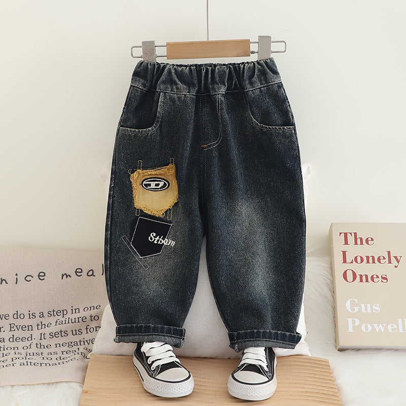 Boys 777 Printed Sweatshirt & Denim Jeans Set – Brown and Blue Cotton Outfit (1–6 Years) | Kominz Junior