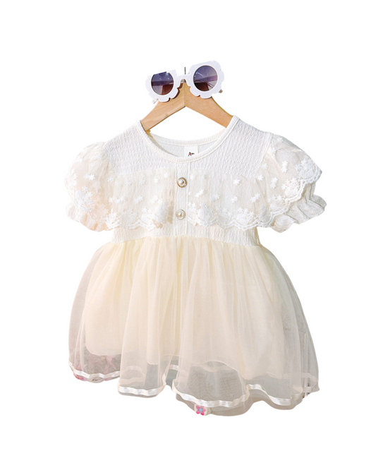 Kominz Junior – Girls White Lace & Net Party Dress (1–4 Years)