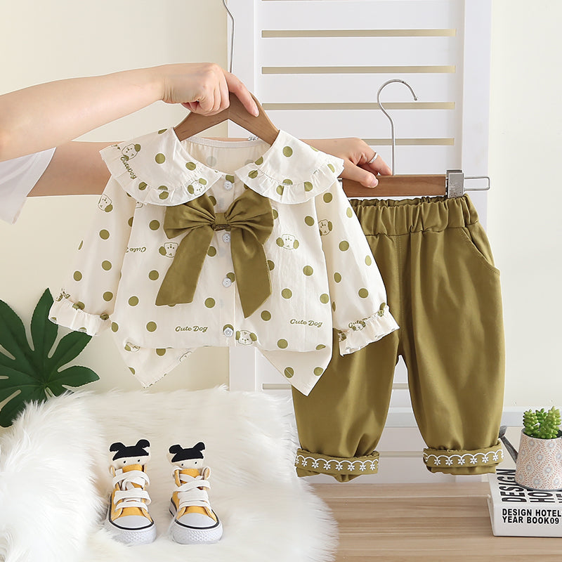 Girls Olive Green Polka Dot Shirt & Pant Set – Kominz Junior 1-6