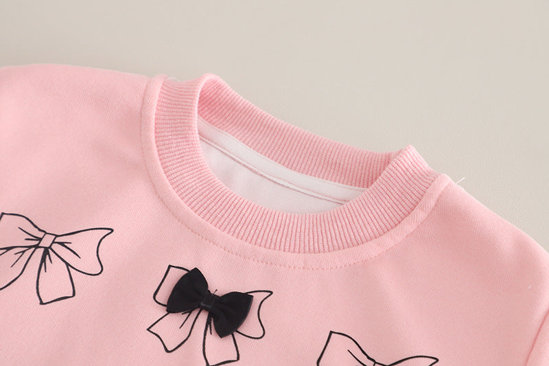 Girls Lavender Bow Sweatshirt & Pant Set – Soft Cotton Outfit (1–6 Years) | Kominz Junior
