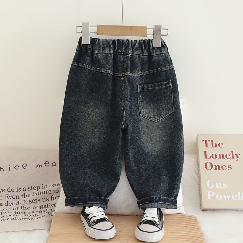 Boys 777 Printed Sweatshirt & Denim Jeans Set – Brown and Blue Cotton Outfit (1–6 Years) | Kominz Junior