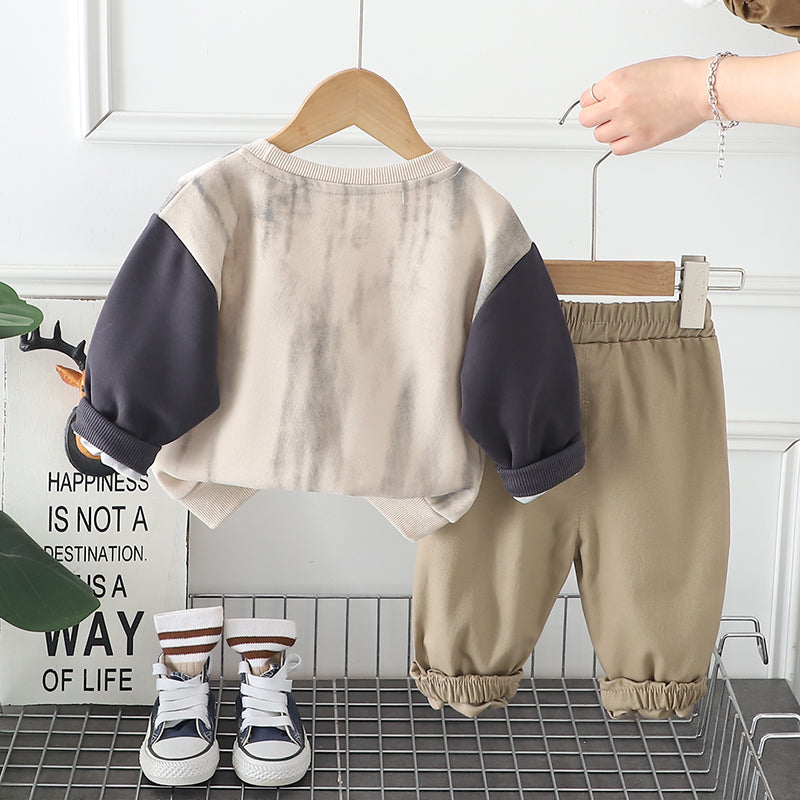 Boys Casual Sweatshirt & Pant Set – “The Act Studio” – Black & Beige Cotton Outfit (1–6 Years)