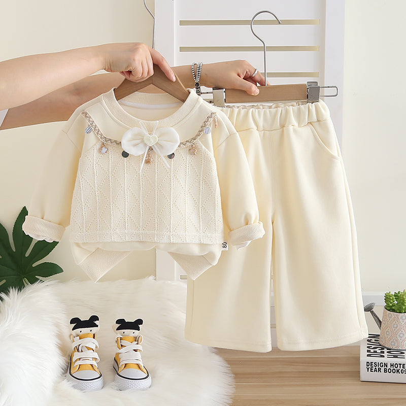 Girls Cream Knit Bow Top & Pant Set – Kominz Junior 1-6