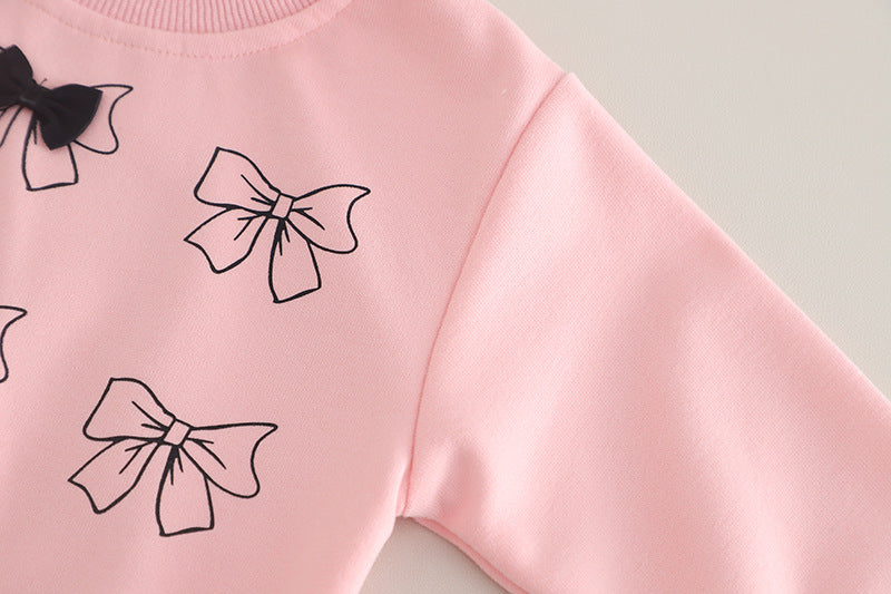 Girls Lavender Bow Sweatshirt & Pant Set – Soft Cotton Outfit (1–6 Years) | Kominz Junior