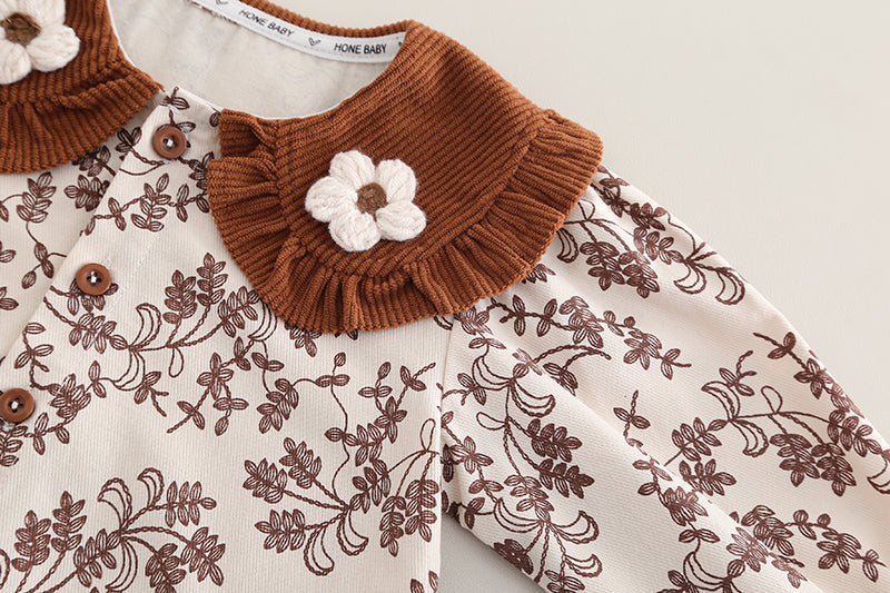 Girls Floral Printed Shirt & Corduroy Pant Set – Kominz Junior 1-6