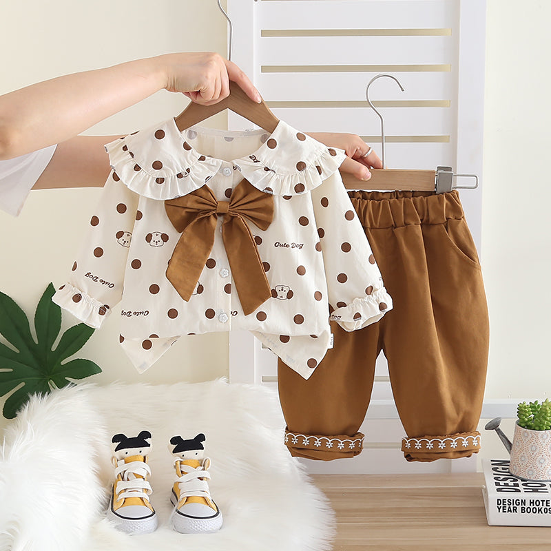 Girls Brown Polka Dot Shirt & Pant Set – Kominz Junior