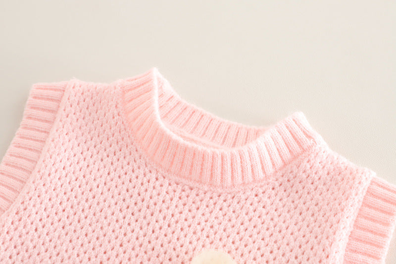 Girls Pink Knitted Vest & Denim Pant Set – Kominz Junior 1-6