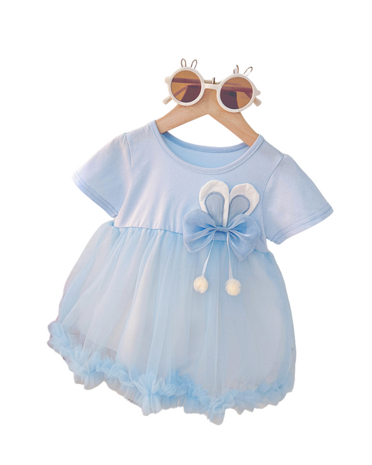 Kominz Toddler Girl Blue Tulle Dress with Bow (1–4 Years)