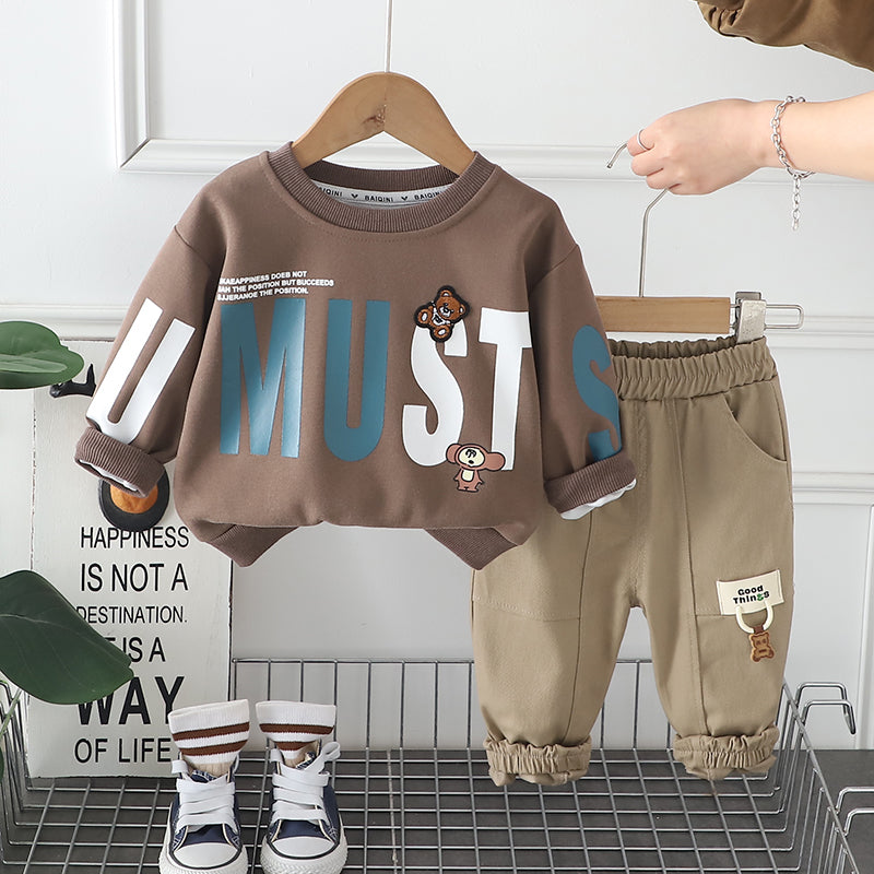 Kominz Junior – Boys Brown “You Must” Sweatshirt & Cargo Pants Set (1–6 Years)