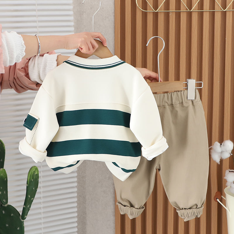 Boys Striped Polo Shirt and Khaki Pants Set – Stylish Cotton Outfit (1–6 Years)