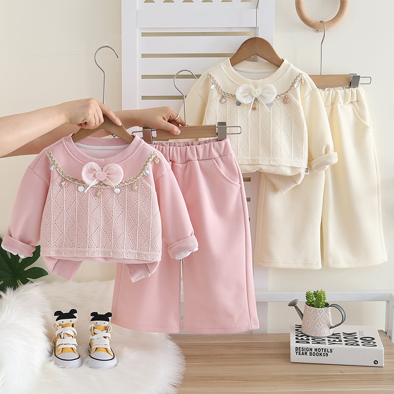 Girls Cream Knit Bow Top & Pant Set – Kominz Junior 1-6