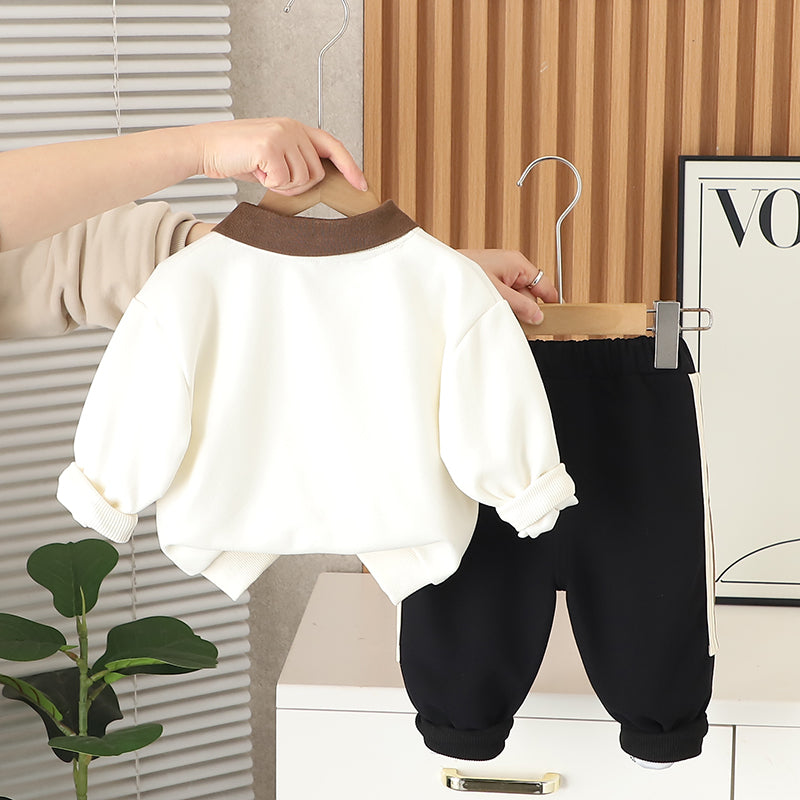 Boys Sweatshirt and Jogger Pants Set – Cream and Brown Cotton Outfit (1–6 Years)