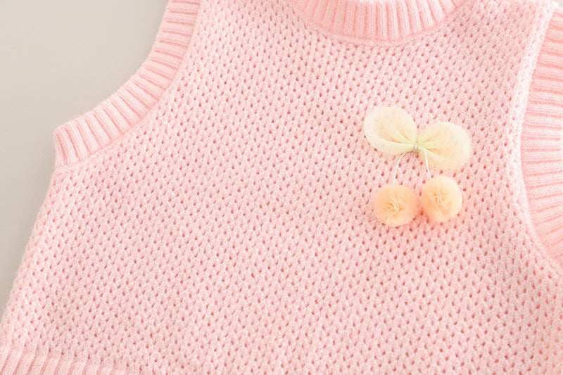 Girls Pink Knitted Vest & Denim Pant Set – Kominz Junior 1-6