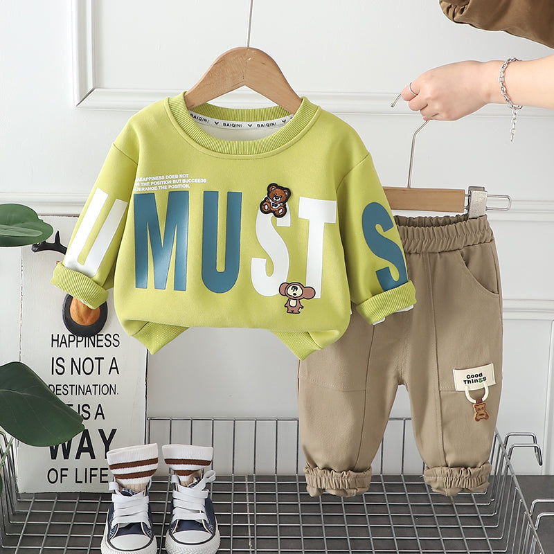 Kominz Junior – Boys Green “You Must” Sweatshirt & Cargo Pants Set (1–6 Years)