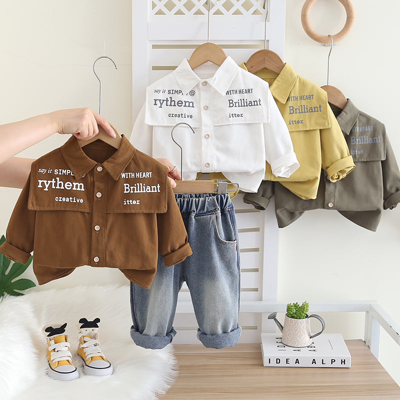 Boys Casual Shirt and Denim Jeans Set – Mustard Yellow and Blue Cotton Outfit (1–6 Years)