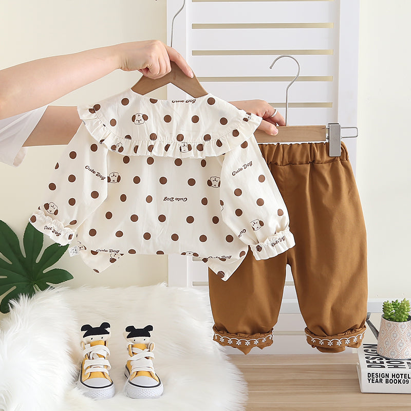 Girls Brown Polka Dot Shirt & Pant Set – Kominz Junior