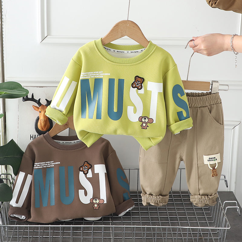 Kominz Junior – Boys Brown “You Must” Sweatshirt & Cargo Pants Set (1–6 Years)