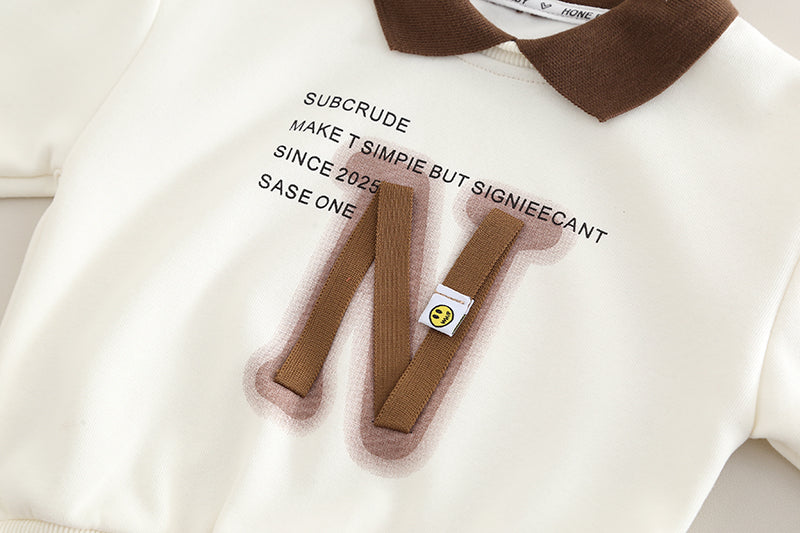 Boys Sweatshirt and Jogger Pants Set – Cream and Brown Cotton Outfit (1–6 Years)