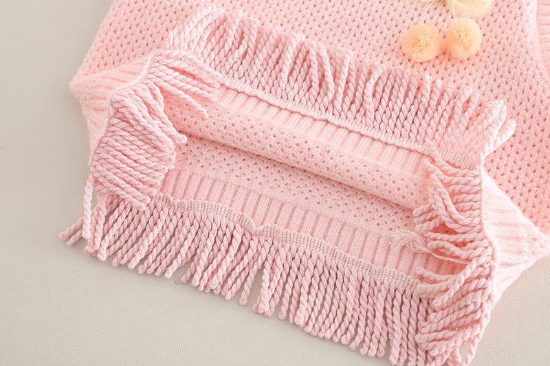 Girls Pink Knitted Vest & Denim Pant Set – Kominz Junior 1-6