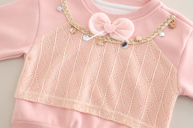 Girls Pink Pearl Bow Top & Pants Set (1–6 Years)