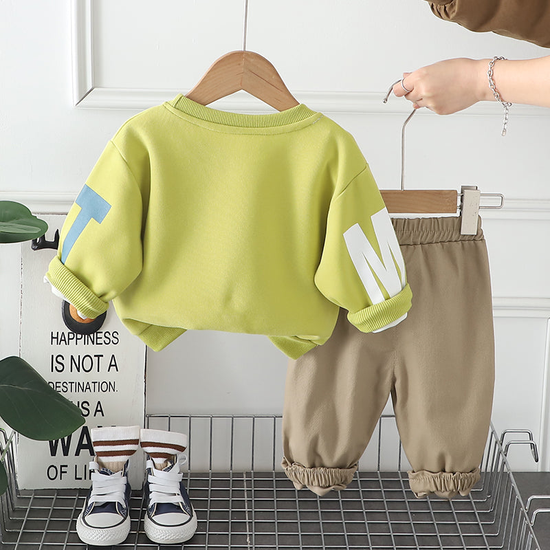Kominz Junior – Boys Green “You Must” Sweatshirt & Cargo Pants Set (1–6 Years)