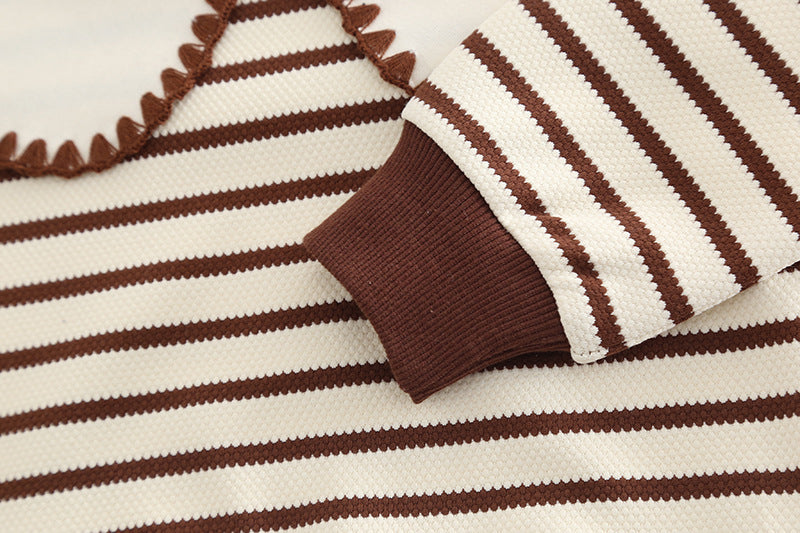Kominz Junior – Girls Brown Striped Sweater with Bow Denim Pants Set (1–6 Years)