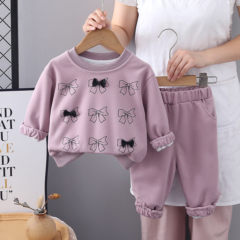 Girls Lavender Bow Sweatshirt & Pant Set – Soft Cotton Outfit (1–6 Years) | Kominz Junior