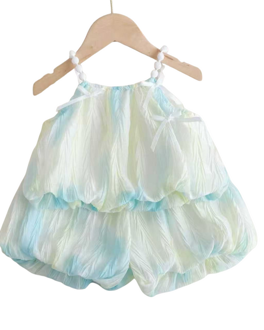Kominz Junior – Girls Layered Blue & White Sleeveless Dress (1–6 Years)