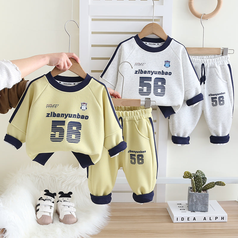 Boys Grey & Navy Blue Sweatshirt and Jogger Set – Cotton Blend Sports Outfit (1–6 Years)