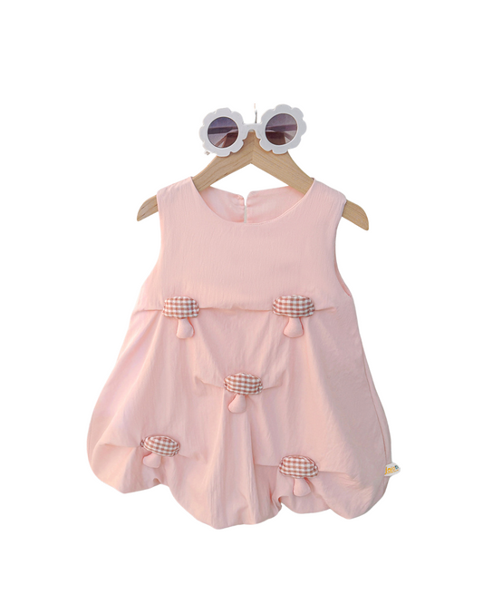 Kominz Junior – Girls Pink Bubble Dress with Gingham Bows (1–4 Years)