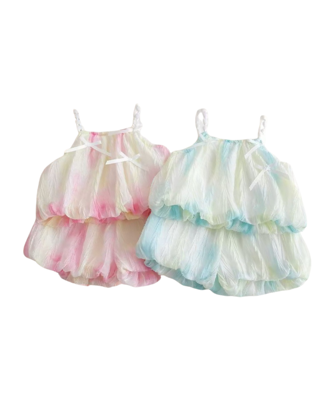 Kominz Junior – Girls Layered Pastel Pink & White Sleeveless Dress (1–6 Years)