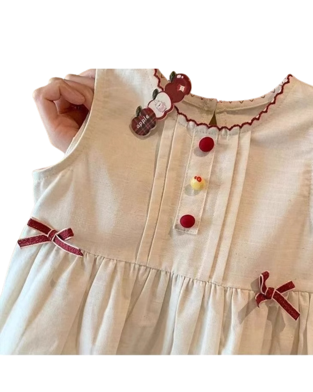 Girls Sleeveless Cotton Dress with Animal Embroidery – Cream (1–4 Years)