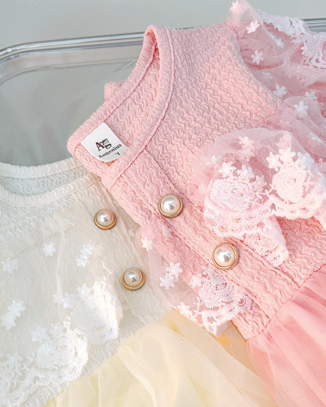 Kominz Junior – Girls Pink Lace & Net Party Dress (1–4 Years)