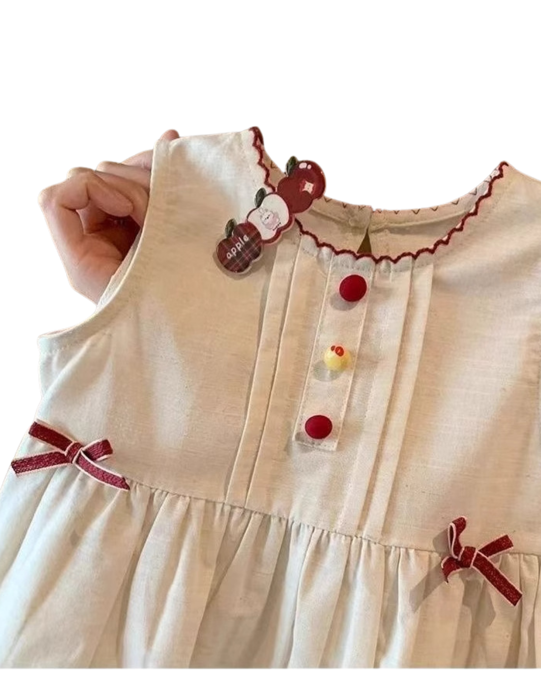 Girls Sleeveless Cotton Dress with Animal Embroidery – Cream (1–4 Years)