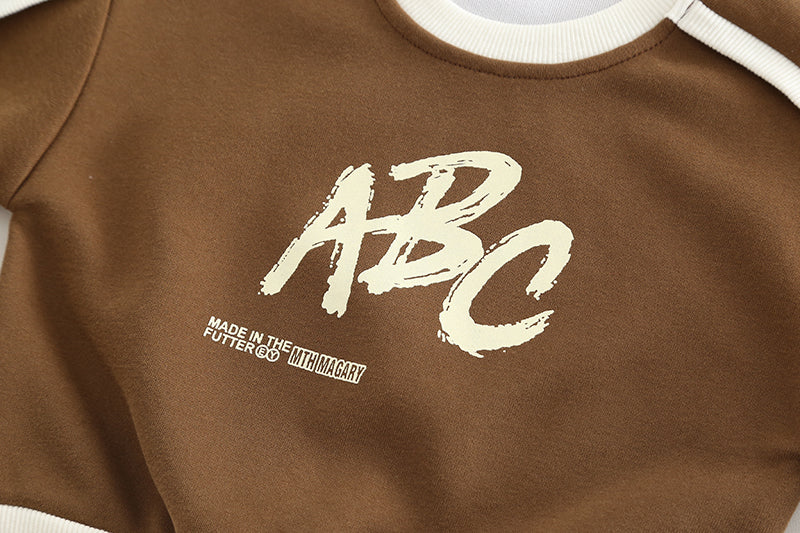 Boys ABC Printed Sweatshirt & Denim Jeans Set – Brown and Black Cotton Outfit (1–6 Years) | Kominz Junior