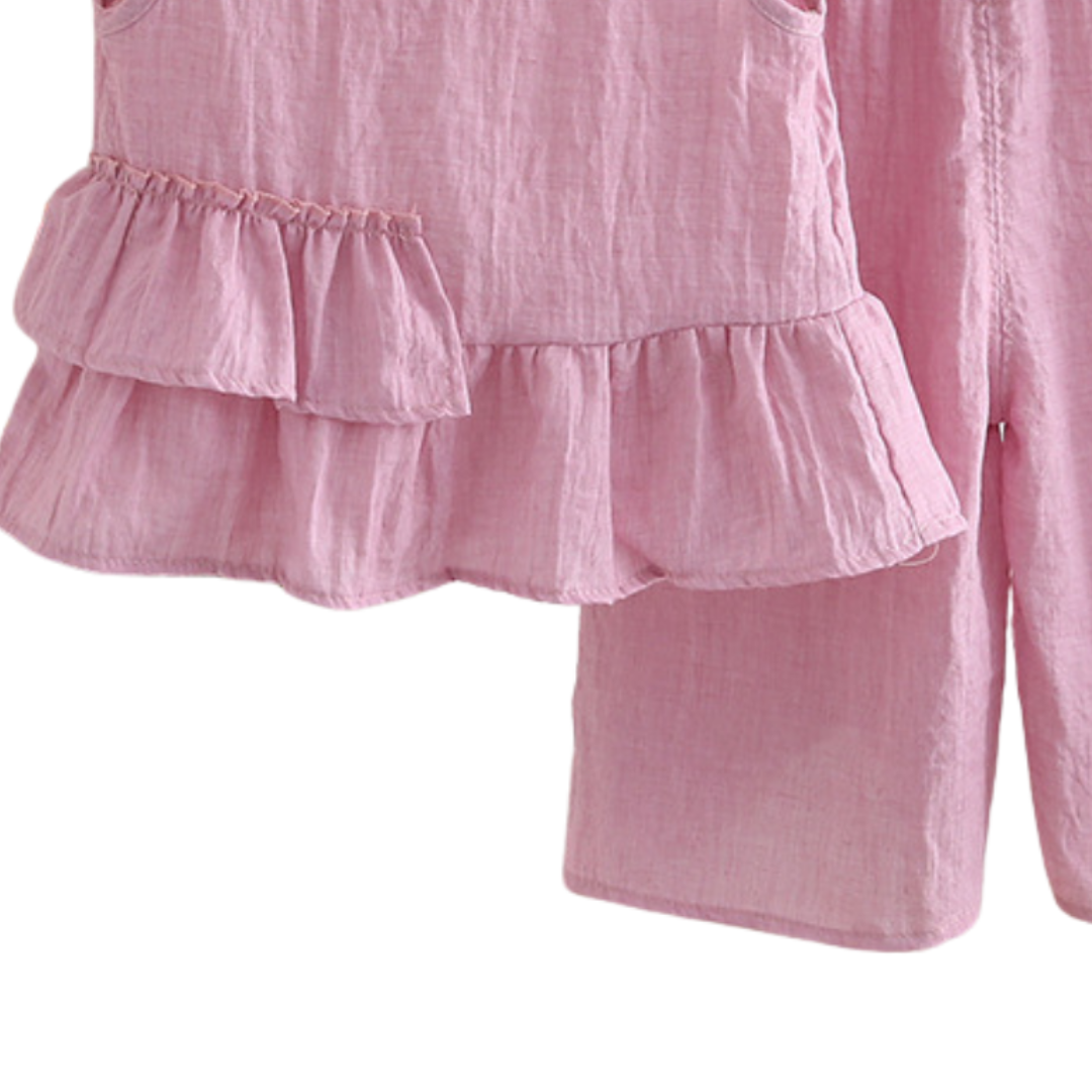 Kominz Junior Girls’ Pink Linen Top and Shorts Set (1 – 5 Years)