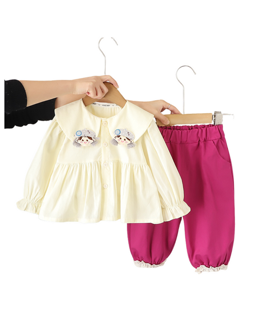 Girls Cream Shirt & Pink Pant Set – Kominz Junior