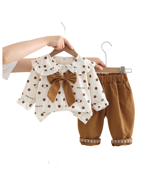 Girls Brown Polka Dot Shirt & Pant Set – Kominz Junior