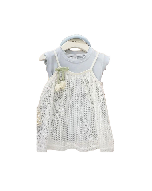 Kominz Junior Girls Blue Lace Layered Party Dress (1–6 Years)