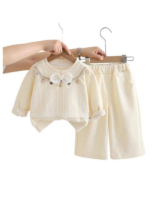 Girls Cream Knit Bow Top & Pant Set – Kominz Junior 1-6
