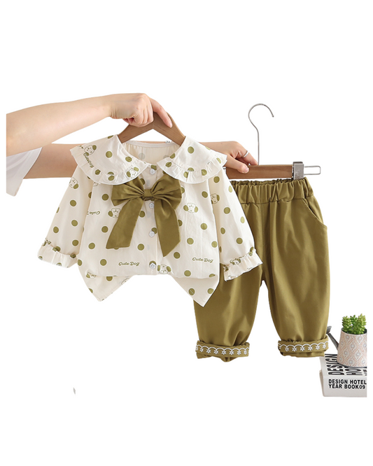 Girls Olive Green Polka Dot Shirt & Pant Set – Kominz Junior 1-6