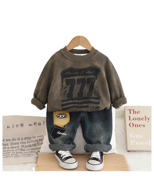 Boys Casual Shirt and Denim Jeans Set – Mustard Yellow and Blue Cotton Outfit (1–6 Years)