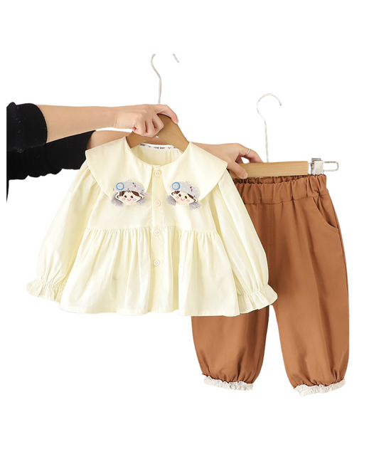 Girls Cream Shirt & Brown Pant Set – Kominz Junior 1-6