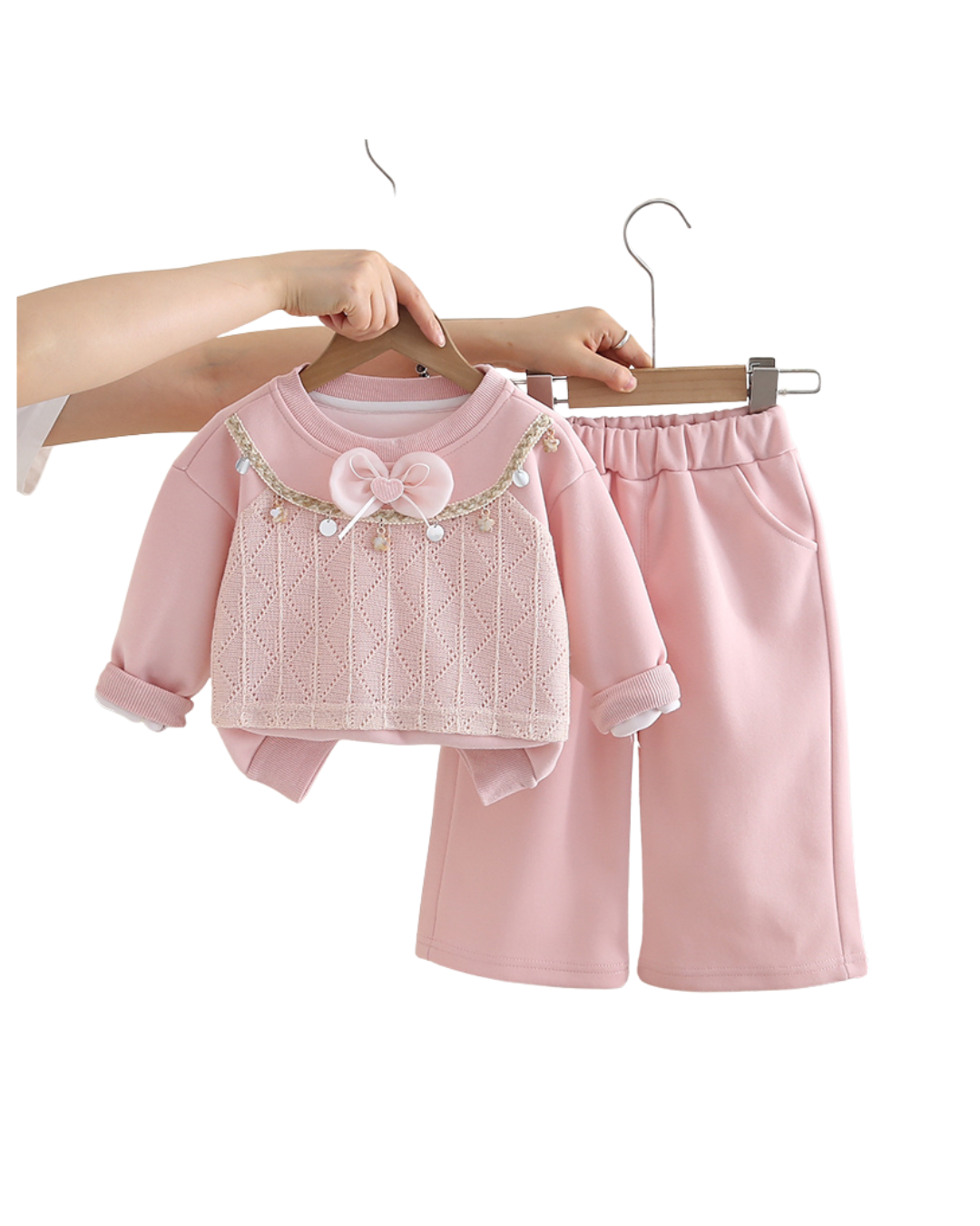 Girls Pink Pearl Bow Top & Pants Set (1–6 Years)