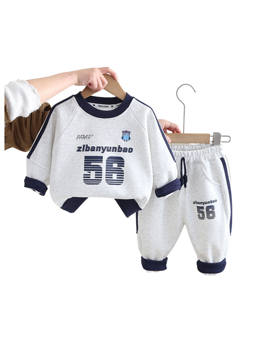 Boys Grey & Navy Blue Sweatshirt and Jogger Set – Cotton Blend Sports Outfit (1–6 Years)