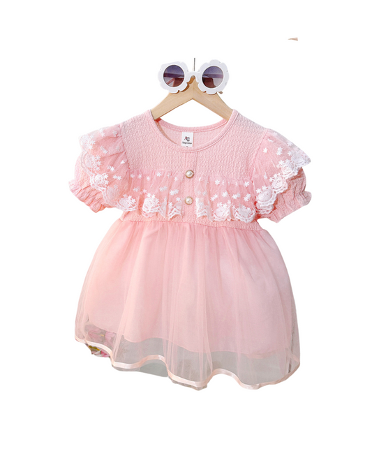 Kominz Junior – Girls Pink Lace & Net Party Dress (1–4 Years)