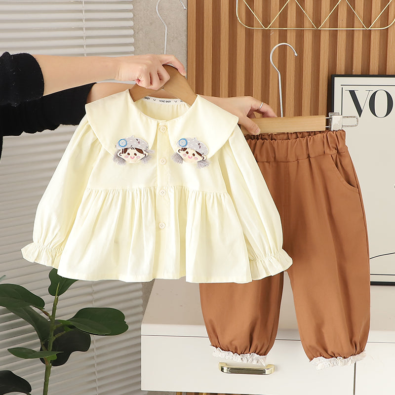 Girls Cream Shirt & Brown Pant Set – Kominz Junior 1-6