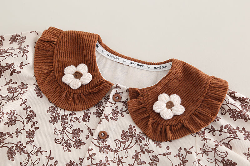 Girls Floral Printed Shirt & Corduroy Pant Set – Kominz Junior 1-6