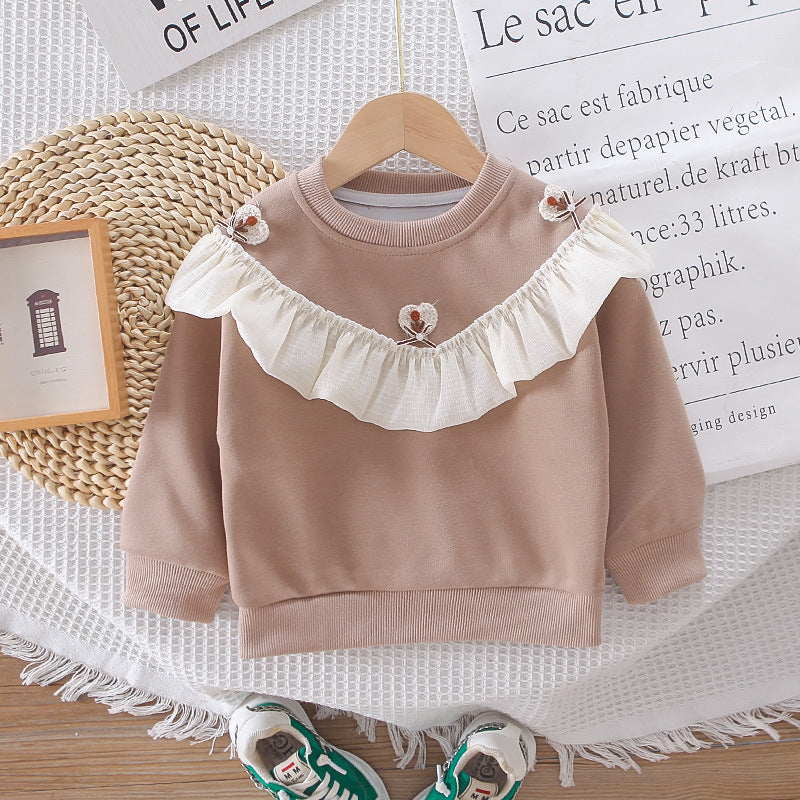 Girls Beige Frill Sweatshirt & Pant Set – Soft Cotton Outfit (1–6 Years) | Kominz Junior
